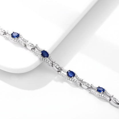Natural Sapphire Bracelet Women's S925 Silver Set Gem Jewelry Premium Original Design Jewelry