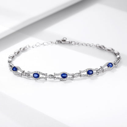 Natural Sapphire Bracelet Women's S925 Silver Set Gem Jewelry Premium Original Design Jewelry