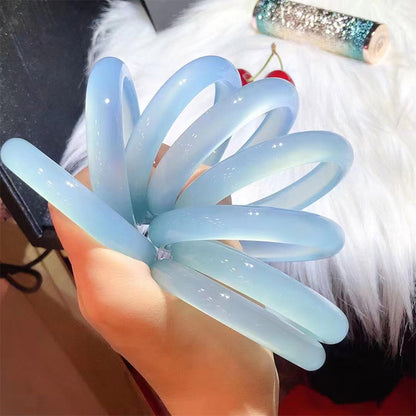 Ice Blue Chalcedony Bracelet Women's Thin Round Agate Chinese Style Jewelry Jade
